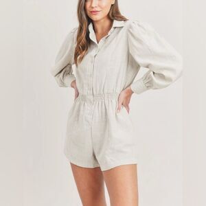 WeWoreWhat Linen Button Down Romper Beige S